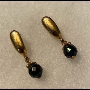 Dangle earrings 925 gold plated w/black discoball